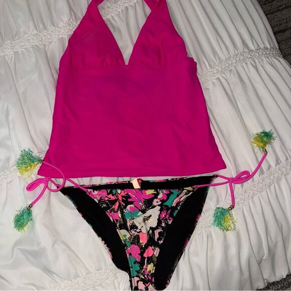 Old navy Victoria secret Vibrant Pink Halter Top with 2 Floral Bikini Bottoms - Picture 6 of 6